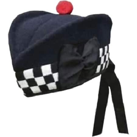 100% Pure Wool Navy Blue Diced Black & White Glengarry Hat