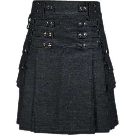 Black Denim Kilt For Women