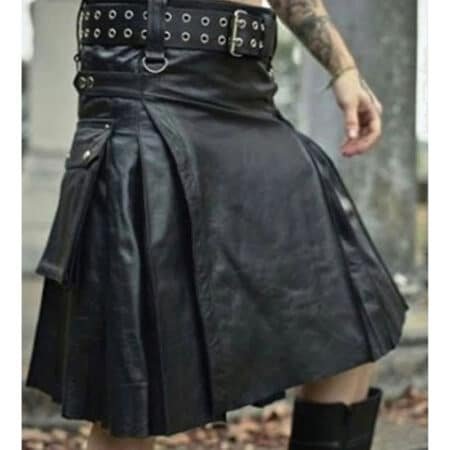 Black Leather Kilt For Men
