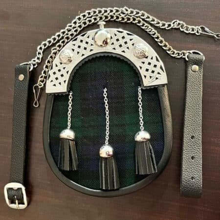 Black Watch Tartan Silver Cantle Sporran With Chain