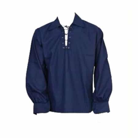 Navy Blue Scottish Mens Jacobean Ghillie Kilt Shirt