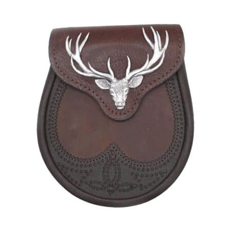 Brown Stag Head Leather Sporran